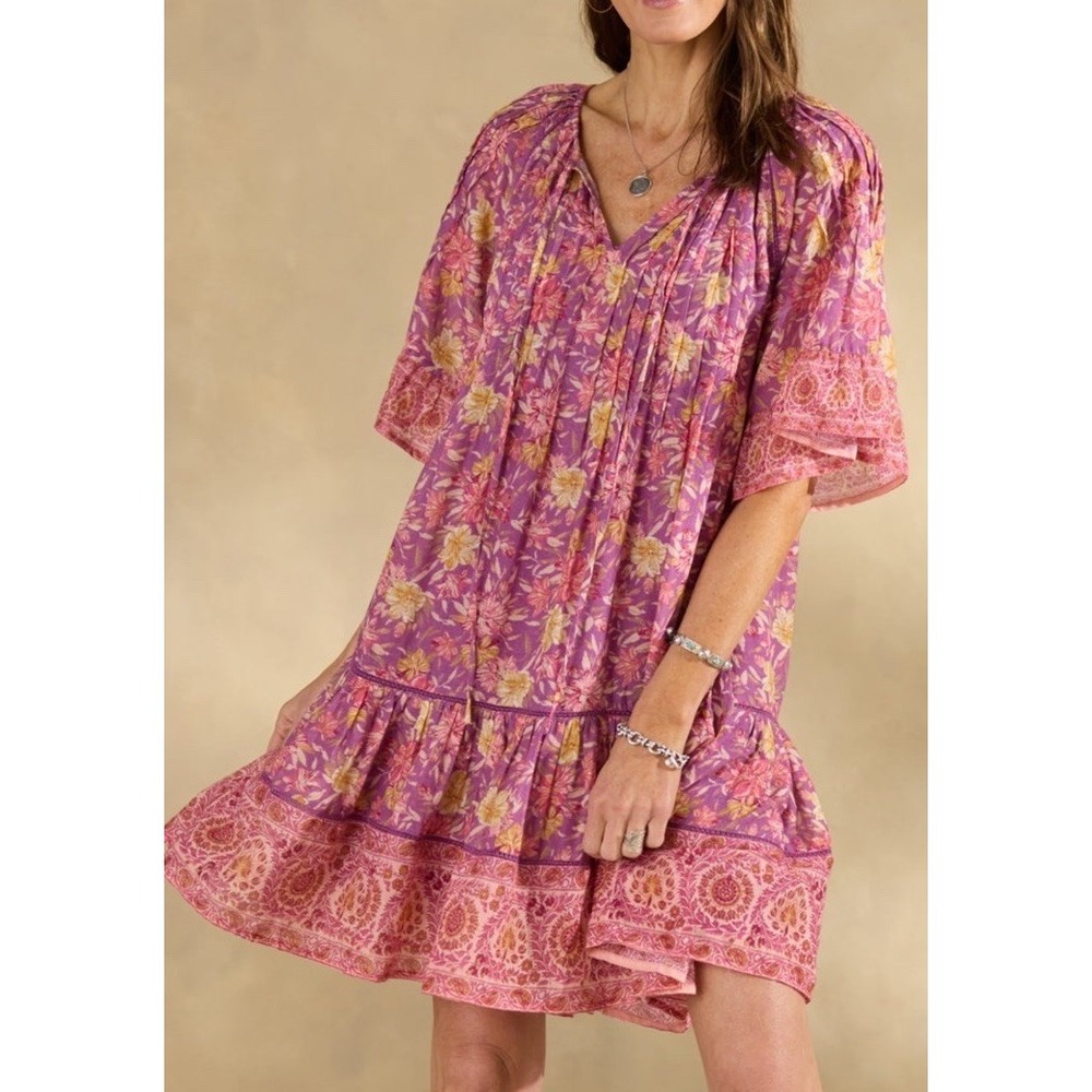 Sundance Womens Aisha Floral Cotton Tiered Boho Cottagecore Mini Dress PXL